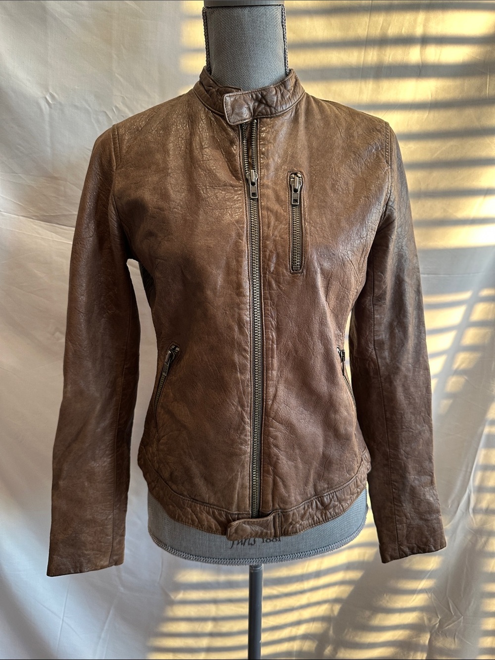 Brown Women's Leather Moto Jacket